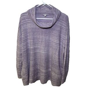 Garnet Hill Tencel Lyocell Blend Cowl Neck Sweater Purple Stripe Lightweight Lg